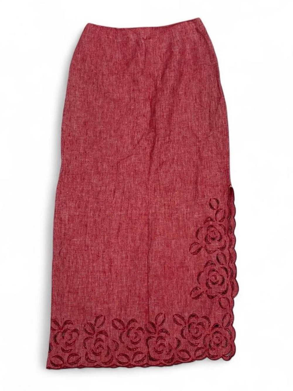 Vintage Dana Buchman linen maxi skirt with floral cut outs